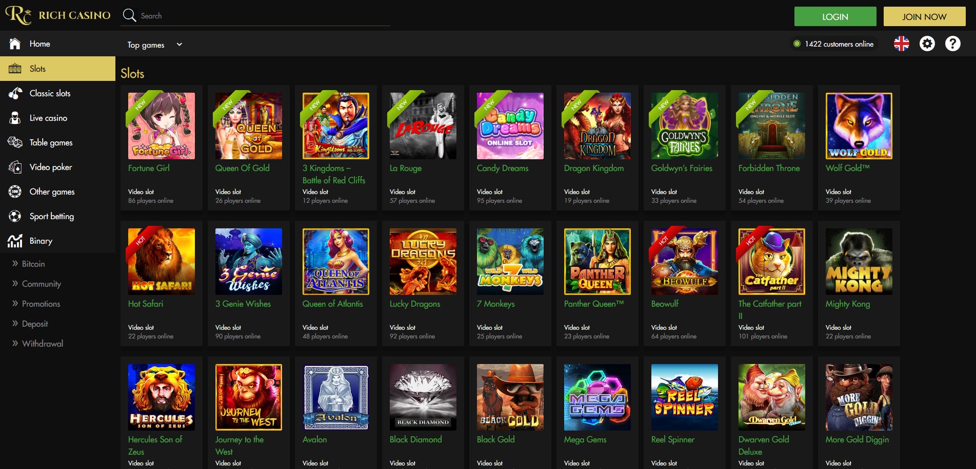Rich Casino Gaming Selection
