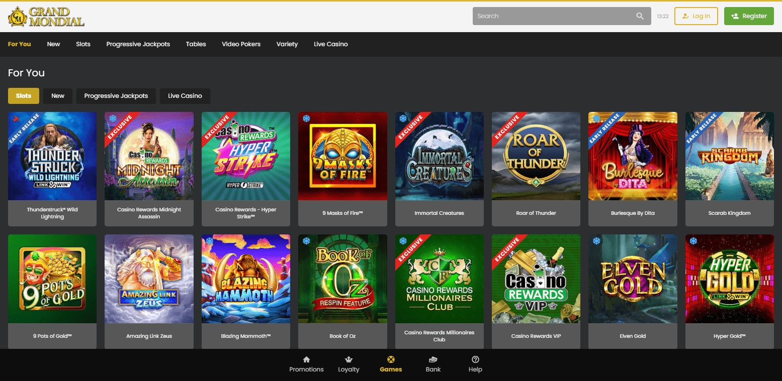 Grand Mondial Casino Gaming Selection