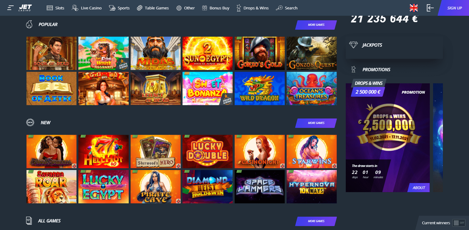Jet Casino Gaming Selection